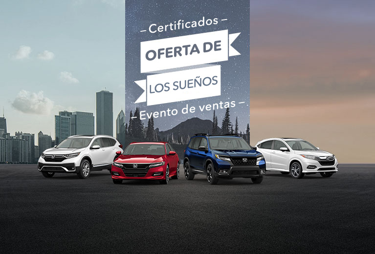 Una línea de vehículos Honda que incluye los modelos CR-V, Accord, Passport y HR-V 2019-2020