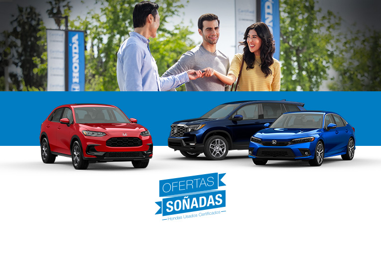 Foto de estudio del frente de la Honda HR-V 2023, la Honda Passport 2024 y el Honda Civic Sedán 2023 con el logotipo de Evento de ventas Ofertas de Ensueño certificadas. Foto de estudio del frente de la Honda HR-V 2023, la Honda Passport 2024 y el Honda Civic Sedán 2023 con el logotipo de Evento de ventas Ofertas de Ensueño certificadas.